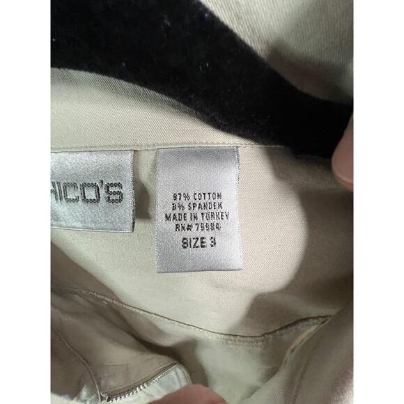 Chico’s Beige Women's Jacket Size 3 Fits XL Zip Front Stretch Cotton - Picture 6 of 11